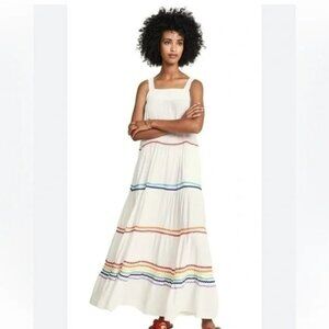 9Seed White Rainbow Sayultina Tiered Maxi Dress